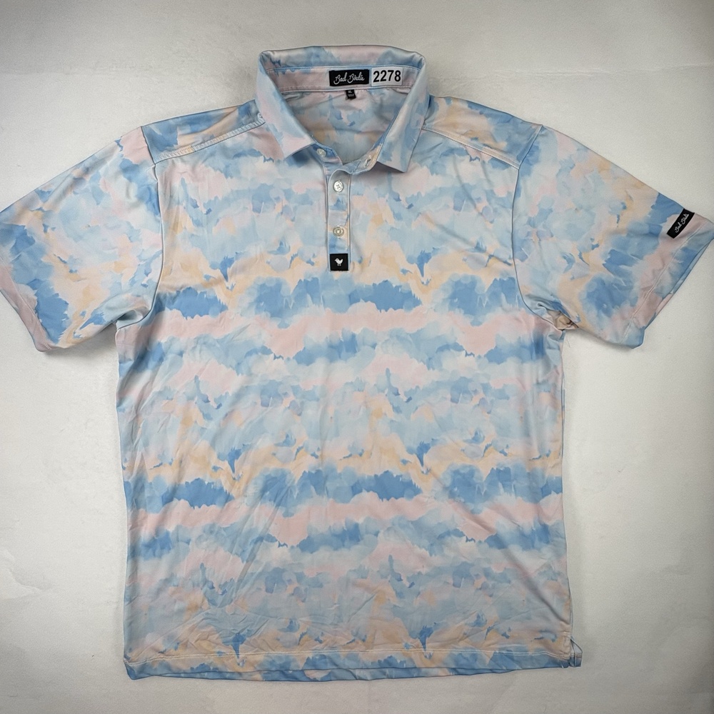 Bad Birdie Polo Shirt Mens XL Multicolor Pastel Print Golf Stretch Performance